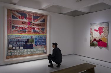 Exhibition view: Unravel: The Power and Politics of Textiles in Art, Barbican Art Gallery, London (13 February–26 May 2024). © Jemima Yong. Courtesy Barbican.