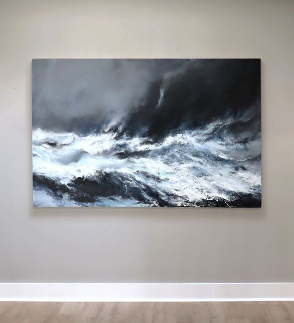 Sea state force 10 - Waves breaking on the Clett, Silwick by Janette Kerr contemporary artwork