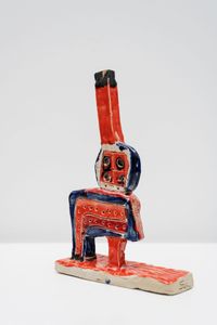 Sitting orange figure by Sune Christiansen contemporary artwork ceramics