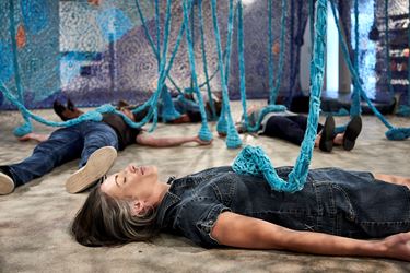 Exhibition view: Ernesto Neto, One Day We Were All Fish and The Earth's Belly, Goodman Gallery, Johannesburg (24 November 2018–19 January 2019). Courtesy the artist and Goodman Gallery.