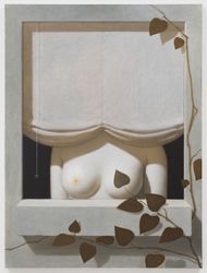 Anna Weyant, Girl in Window (2024). Oil on canvas. 121.9 x 91.4 cm. © Anna Weyant. Courtesy Gagosian, London. Photo: Maris Hutchinson.Image from:Five Artists Debuting in London Galleries During FriezeRead Advisory PerspectiveFollow ArtistEnquire