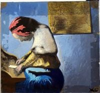 Double image avec apparition d’une figure de Vermeer dans le visage d’Abraham Lincoln by Salvador Dalí contemporary artwork painting, works on paper, drawing
