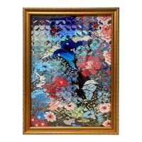 Love-Bearing Blue Butterflies in Bloom - Living in a world overflowing with love by Saeko Ehara contemporary artwork painting, works on paper, print