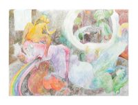 Sanguijuela, perro y arcoiris con mesa fantaseada by Liv Schulman contemporary artwork painting