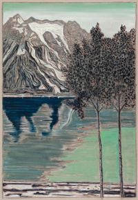 Birch Trees and Mountain by Billy Childish contemporary artwork painting