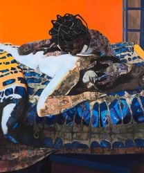 Njideka Akunyili Crosby, Re-Branding My Love (2011). Xerox transfers, collage, acrylic, and charcoal on paper. 184.1 x 156.2 cm. Courtesy The Craig Robins Collection, Miami.Image from:A Century of Black Figuration Across Black, African, and Intra-African Art HistoriesRead FeatureFollow ArtistEnquire