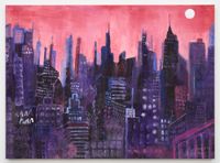 Big Pink and Purple Cityscape by Tabboo! contemporary artwork painting, works on paper