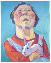 Selbstportrait mit Hasen (self portrait with rabbit) by Maria Lassnig contemporary artwork painting