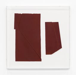 Florian Pumhösl, Untitled (red study) (2021). Acrylic on lead. 49 x 49 cm. Courtesy Galerie Buchholz, Berlin.