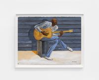 Guitar Player on Wood Crate by Ernie Barnes contemporary artwork painting, works on paper