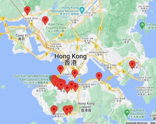 Map of galleres in Hong Kong