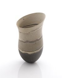 Asymmetric banded dark base tilted rim by Jennifer Lee contemporary artwork ceramics
