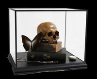 Memento Mori with Heilige Schrift and Morpho Telemachus by The Connor Brothers contemporary artwork sculpture