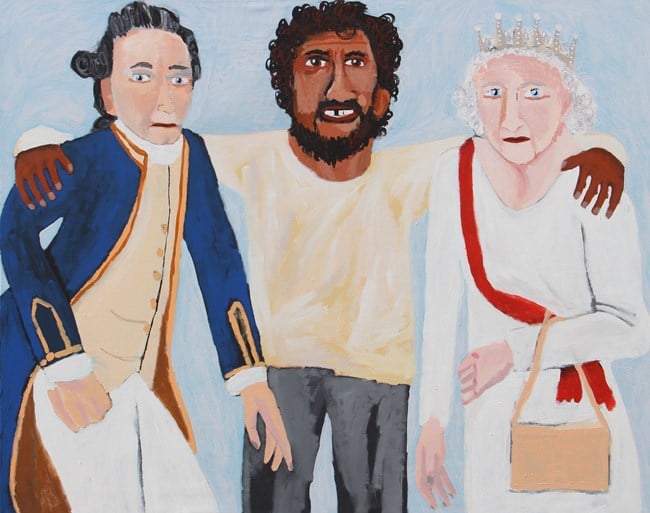 Captain Cook with the Queen and Me by Vincent Namatjira contemporary artwork