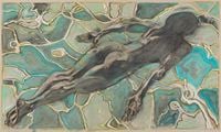 swimmer under water by Billy Childish contemporary artwork painting, drawing