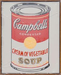 Campbell's Soup Can Framed (Cream of Vegetable) with Polyethylene Sheeting and Packing Tape by Tammi Campbell contemporary artwork painting