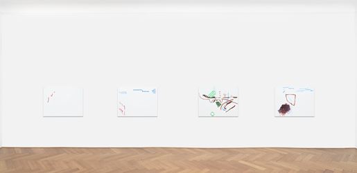 Exhibition view: Michael Krebber, Wirklichkeit erschlägt Kunst, Galerie Buchholz, Berlin (26 April–15 June 2019). Courtesy Galerie Buchholz.