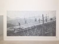 Workers on the Roof by Luca Frei contemporary artwork print, textile