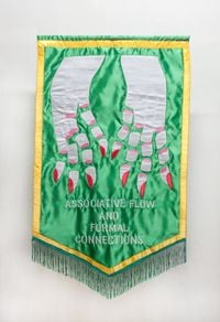 Slogan or Other Message in Vibrant Silk and Fringe VI by Dina Gadia contemporary artwork textile, textile, textile, textile