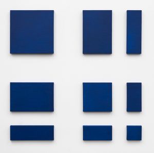 no title (cobalt blue, nine part separated rectangles) by Paul Mogensen contemporary artwork painting, works on paper
