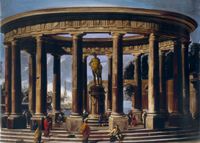View of a Temple with a Statue of Hercules by Viviano Codazzi & Michelangelo Cerquozzi contemporary artwork painting