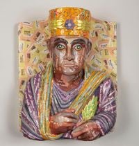 May The Obdurate Foe Not Be In Good Health (Limestone Funerary Bust) by Michael Rakowitz contemporary artwork works on paper, mixed media