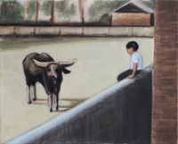 Boy and Buffalo by Matthew Krishanu contemporary artwork painting