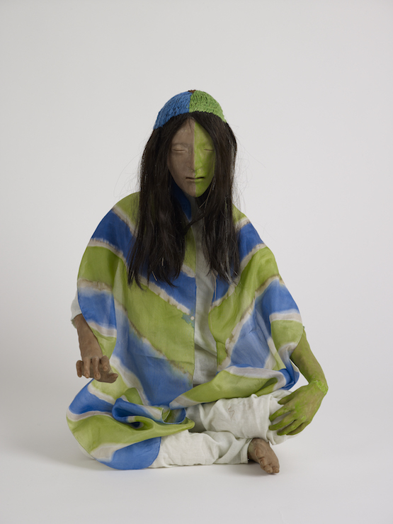 Francis Upritchard, Blue and Green Scarf (2012). Modelling material, foil, wire, paint, cloth. 49 x 33 x 38 cm. Collection of Auckland Art Gallery Toi o Tamaki, gift of the Patrons of the Auckland Art Gallery (2013).