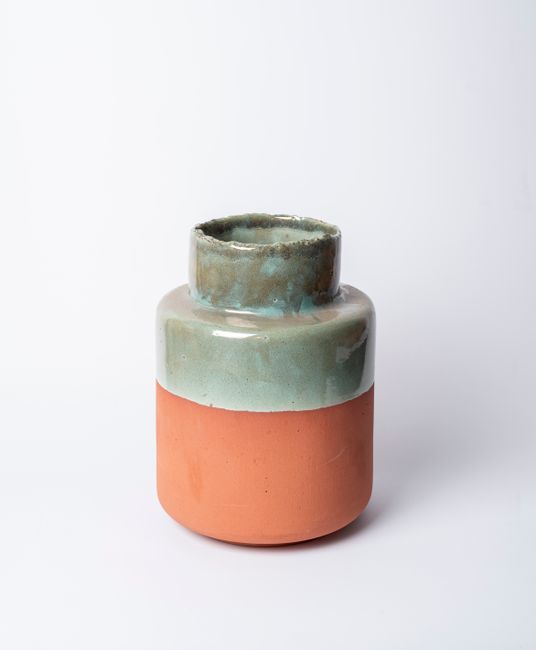 Short Terracotta Clay with Copper Glaze Vase by Laurie Wiid Van Heerden contemporary artwork