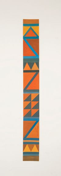 B7- Bedouin kilim pattern with 2 orange triangles at the bottom by Chant Avedissian contemporary artwork works on paper