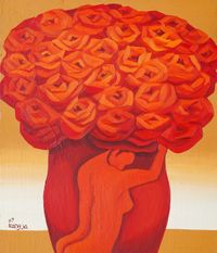 Vase with Roses and a Nude by Jung Kangja contemporary artwork painting