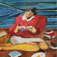 Girl reading by Hiroya Kurata contemporary artwork painting, works on paper