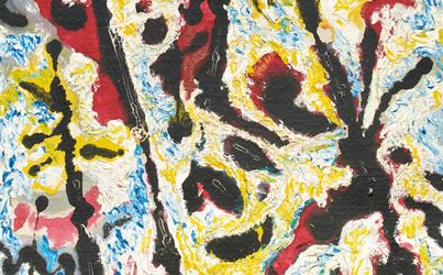 Jackson Pollock, Moon Vibrations (c. 1953–1955) (detail). Oil on canvas, mounted on masonite. 43 × 34 inches. © 2019 The Pollock-Krasner Foundation/Artists Rights Society (ARS), New York. Courtesy Gagosian.