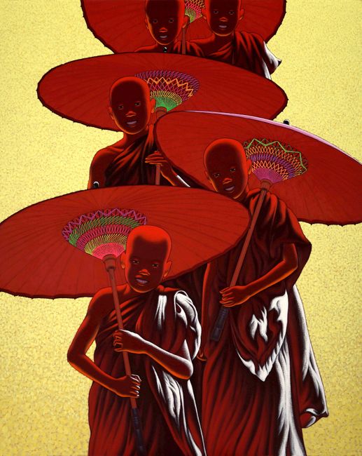 Novices with Umbrellas by Min Wae Aung contemporary artwork