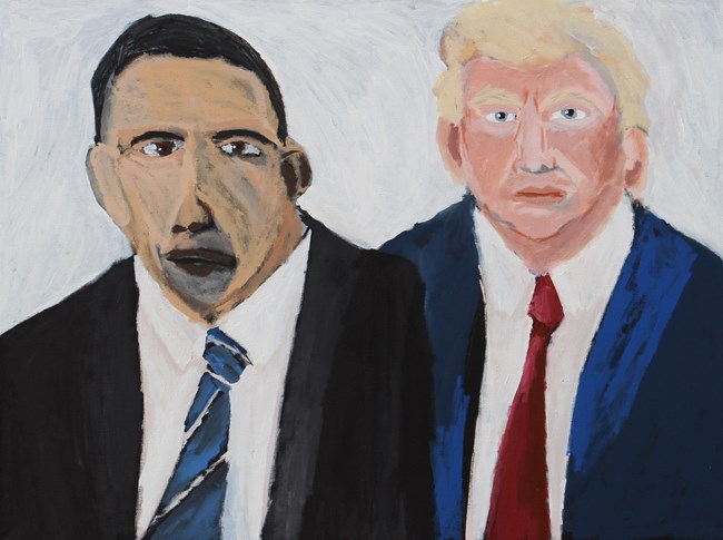 Mr Obama and Mr Trump by Vincent Namatjira contemporary artwork