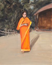 Orange Sari and Hut by Matthew Krishanu contemporary artwork painting