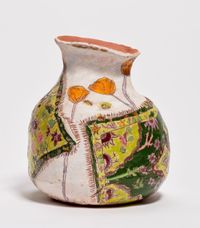 Green Tapestry with Poppies and Bites by Jennifer Rochlin contemporary artwork ceramics