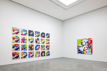 Exhibition view: Cody Choi, “HELLO KITTY” Database Painting Totem + NFT, PKM & PKM+, Seoul (13 April–17 May 2023). Courtesy PKM Gallery.