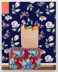 Bag of Fruit on Ottoman by Alec Egan contemporary artwork painting