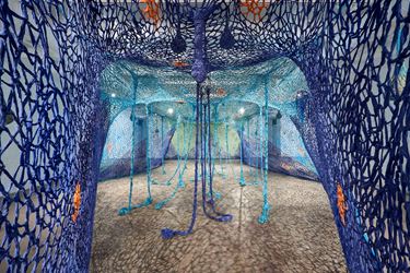 Exhibition view: Ernesto Neto, One Day We Were All Fish and The Earth's Belly, Goodman Gallery, Johannesburg (24 November 2018–19 January 2019). Courtesy the artist and Goodman Gallery.