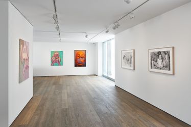 Exhibition view: Group Exhibition, Maria Lassnig & Cindy Sherman Curated by Peter Pakesch, Hauser & Wirth, St. Moritz (9 December–5 February 2022). © Maria Lassnig Foundation / © Cindy Sherman. Courtesy the Foundation / artist and Hauser & Wirth. Photo: Jon Etter.