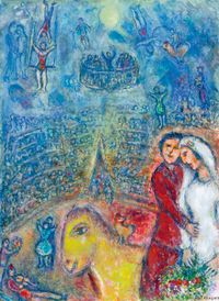 Les fiancés au cirque (The Fiancés and the Circus) by Marc Chagall contemporary artwork painting, works on paper, drawing