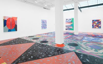 Sarah Cain, Dark Matter, 2016, Exhibition view. Courtesy Galerie Lelong, New York.