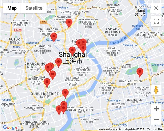 Map of galleres in Shanghai