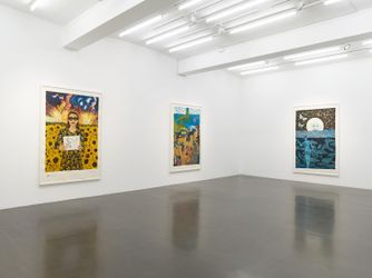 Exhibition view: Marcel Dzama, The dove is never free, Sies + Höke, Düsseldorf (9 April–7 May 2022). Courtesy the artist and Sies + Höke. Photo: Simon Vogel.