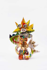 Guardian figure with crown by Ramesh Mario Nithiyendran contemporary artwork sculpture