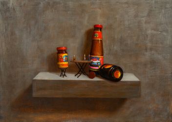 Chang Ya Chin, Dai Pai Dong, Sauces, Good Friends (2023). Oil on linen. 50 x 70 cm. Courtesy the artist and Kiang Malingue, Hong Kong.Image from:Wonton Pleasures with Chang Ya ChinRead InsightFollow ArtistEnquire