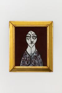 Portret cu fond vișiniu (Portrait with burgundy background) by Florin Mitroi contemporary artwork sculpture