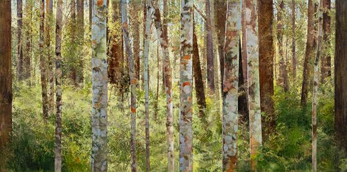 A.J. Taylor, Pink Ash Forest (2020). Oil on board, 122 x 244 cm. Courtesy Martin Browne Contemporary.