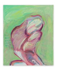 Hellgrünes Selbst / Bedrücktes Selbst /Malflussselbstportrait (Light-Green Self / Sad Self /Self - Portrait in Paint Flow) by Maria Lassnig contemporary artwork painting